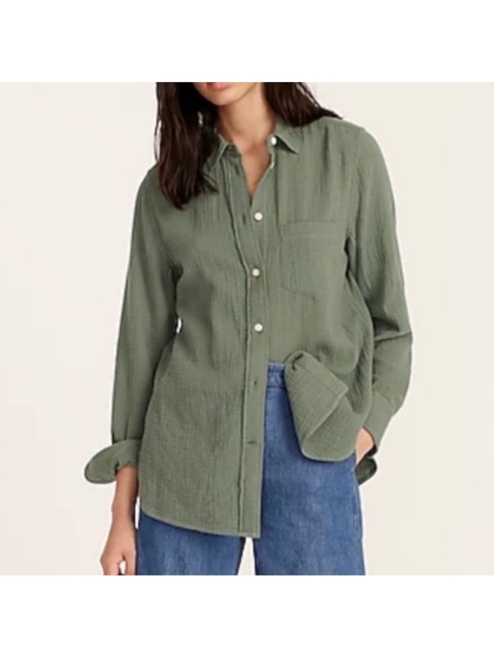 J. Crew Sage Green Button-Up Gauze Shirt Classic soft size 14